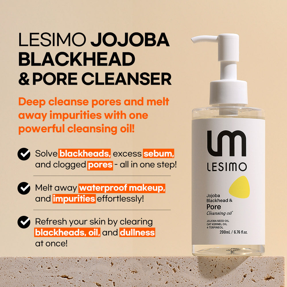 Lesimo Jojoba Blackhead & Pore Cleansing Oil, Makeup Remover, Gentle Facial Cleanser for All Skin Types, Korean Skin Care, 6.76 fl.oz. (200mL)